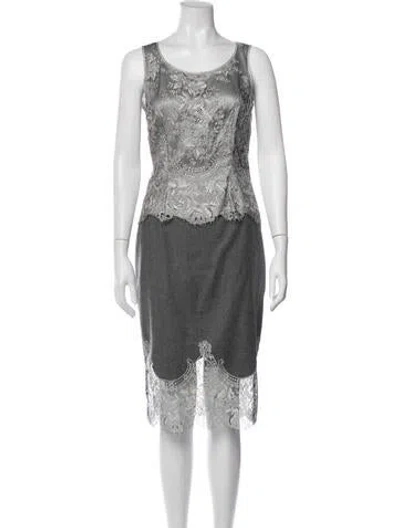 Pre-owned Escada Lace Pattern Scalloped Accent Skirt Set In Grey