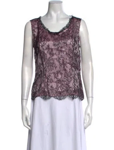 Pre-owned Escada Lace Pattern Scoop Neck Top In Purple