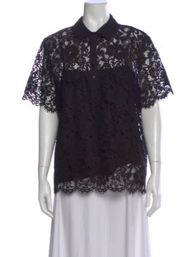 Pre-owned Escada Lace Pattern Short Sleeve Blouse W/ Tags In Black