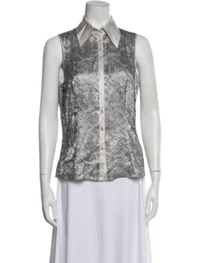 Pre-owned Escada Lace Pattern Sleeveless Button-up Top In Gray