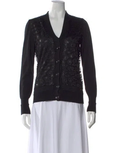 Pre-owned Escada Lace Pattern V-neck Sweater In Black