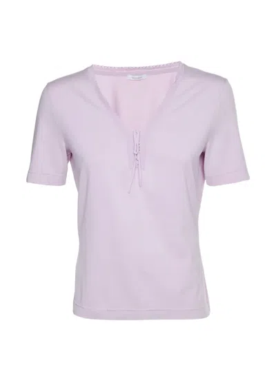 Pre-owned Escada Lace-trim Tie-detail T-shirt In Purple
