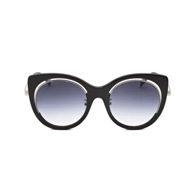 Escada Ladies Black Round Sunglasses Sesa58f-3 In ["grey"]
