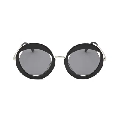 Escada Ladies Black Round Sunglasses Sesa60f-1 In ["grey"]