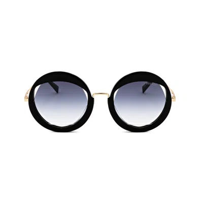 Escada Ladies Black Round Sunglasses Sesa60f-2 In ["grey"]