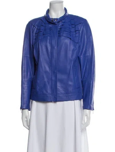 Pre-owned Escada Lamb Leather Biker Jacket In Blue