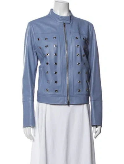Pre-owned Escada Lamb Leather Biker Jacket In Blue