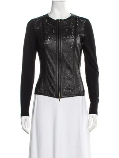 Pre-owned Escada Lamb Leather Biker Jacket In Gray