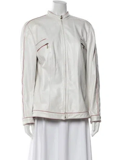 Pre-owned Escada Lamb Leather Biker Jacket In Neutrals