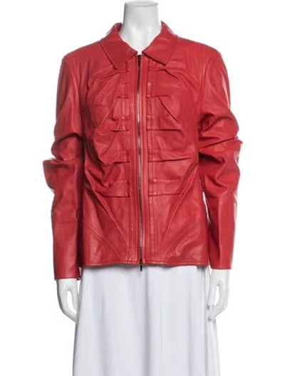 Pre-owned Escada Lamb Leather Biker Jacket In Red