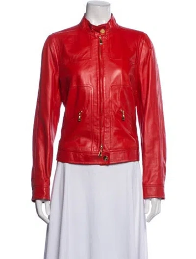 Pre-owned Escada Lamb Leather Biker Jacket In Red