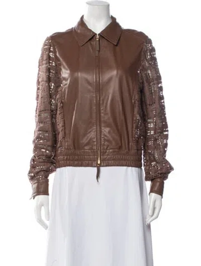 Pre-owned Escada Lamb Leather Bomber Jacket In Brown