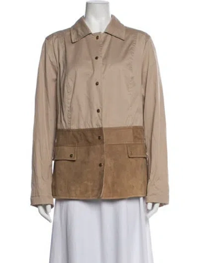 Pre-owned Escada Lamb Leather Colorblock Pattern Jacket In Neutrals