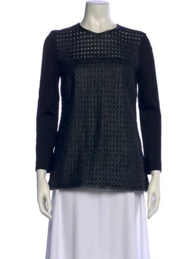 Pre-owned Escada Lamb Leather Crew Neck Blouse In Blue