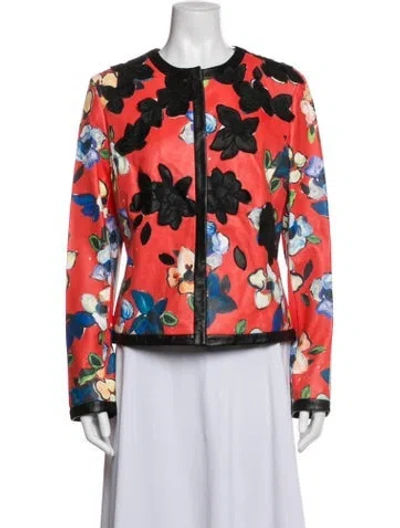 Pre-owned Escada Lamb Leather Floral Print Jacket In Multicolor