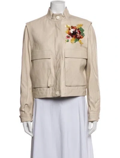 Pre-owned Escada Lamb Leather Floral Print Jacket In Neutrals