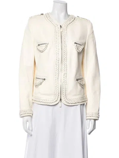 Pre-owned Escada Lamb Leather Jacket In Silver