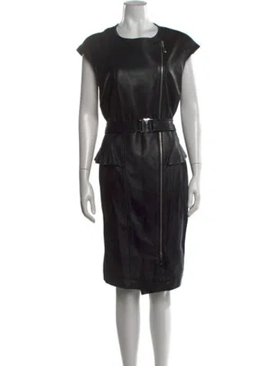 Pre-owned Escada Lamb Leather Knee-length Dress In Black