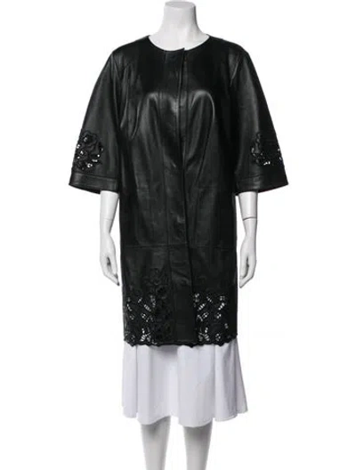 Pre-owned Escada Lamb Leather Lace Pattern Coat In Black