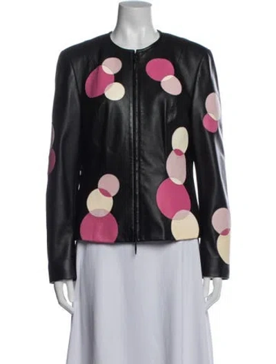 Pre-owned Escada Lamb Leather Patterned Jacket In Black