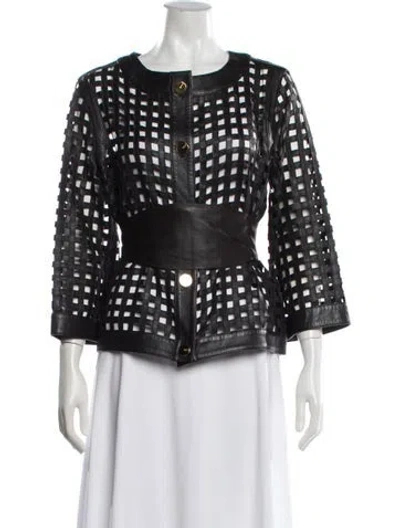 Pre-owned Escada Lamb Leather Patterned Jacket In Black