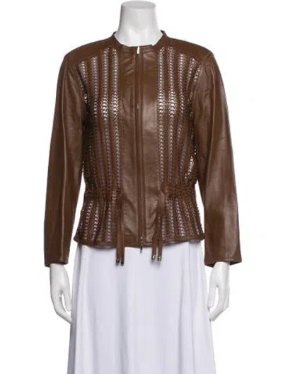 Pre-owned Escada Lamb Leather Patterned Jacket In Brown