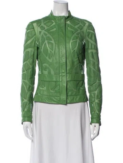 Pre-owned Escada Lamb Leather Patterned Jacket In Green