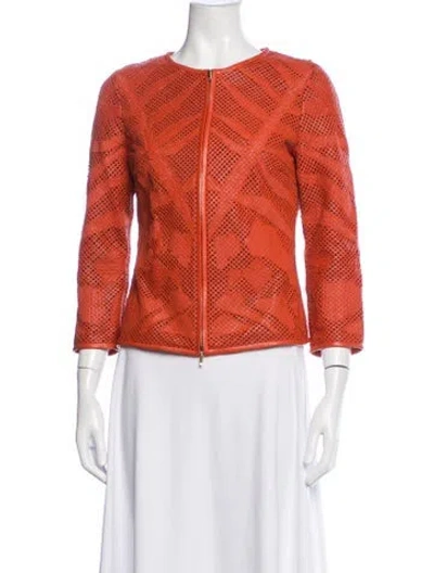 Pre-owned Escada Lamb Leather Patterned Jacket In Orange