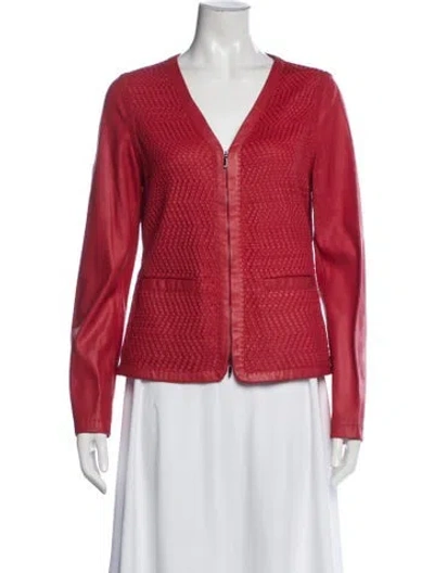 Pre-owned Escada Lamb Leather Patterned Jacket In Red