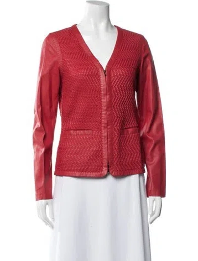 Pre-owned Escada Lamb Leather Patterned Jacket In Red