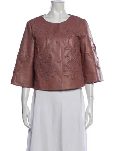 Pre-owned Escada Lamb Leather Patterned Jacket W/ Tags In Pink