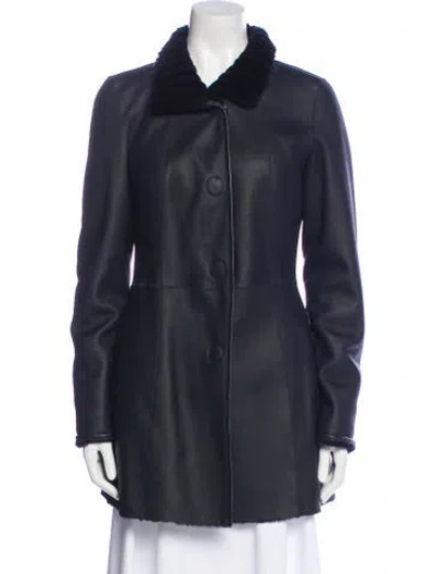 Pre-owned Escada Lamb Leather Peacoat In Blue