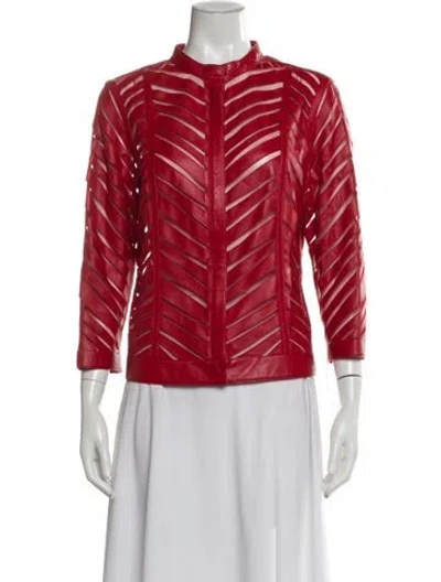 Pre-owned Escada Lamb Leather Printed Evening Jacket In Red
