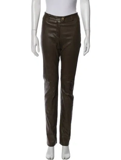 Pre-owned Escada Lamb Leather Skinny Leg Pants In Brown