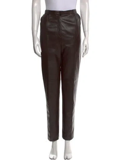 Pre-owned Escada Lamb Leather Straight Leg Pants In Brown