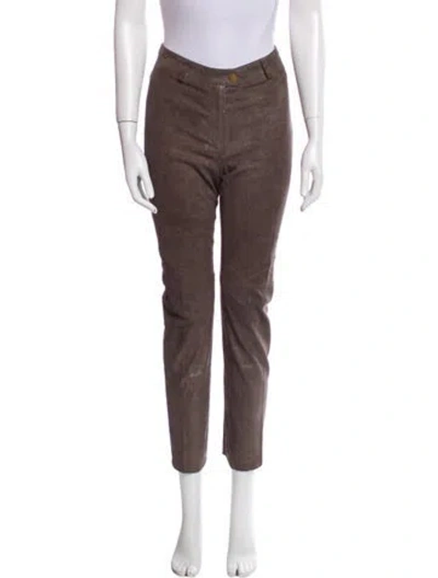 Pre-owned Escada Lamb Leather Straight Leg Pants In Brown