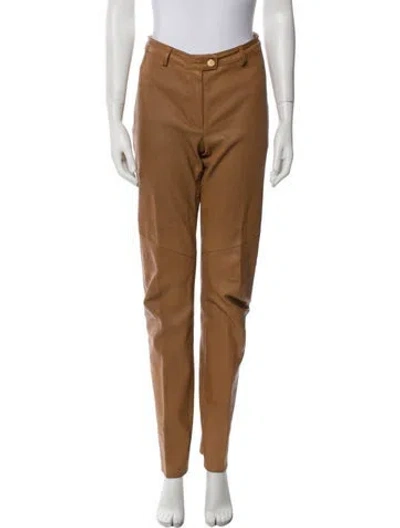 Pre-owned Escada Lamb Leather Straight Leg Pants In Brown