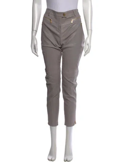 Pre-owned Escada Lamb Leather Straight Leg Pants In Grey