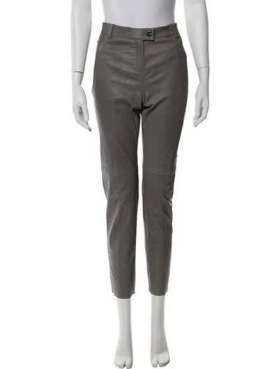 Pre-owned Escada Lamb Leather Straight Leg Pants In Grey