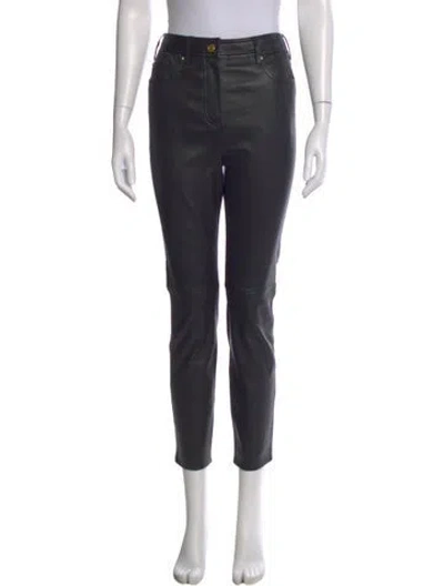 Pre-owned Escada Lamb Leather Straight Leg Pants W/ Tags In Gray