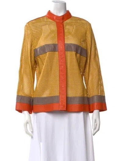Pre-owned Escada Lamb Leather Three-quarter Sleeve Top In Yellow