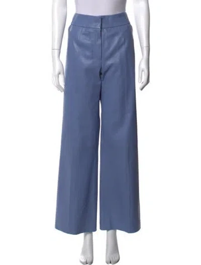 Pre-owned Escada Lamb Leather Wide Leg Pants In Blue