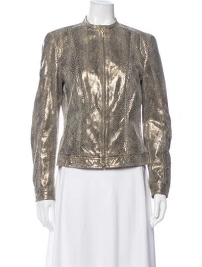 Pre-owned Escada Lambskin Animal Print Jacket In Metallic/neutrals