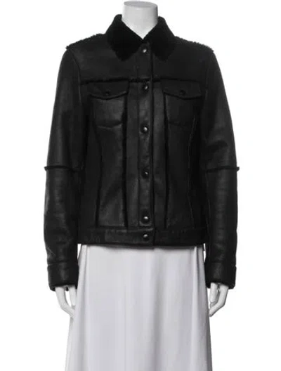 Pre-owned Escada Lambskin Biker Jacket In Blue
