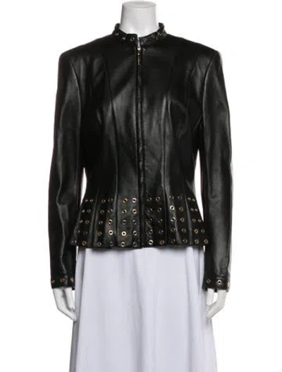 Pre-owned Escada Lambskin Biker Jacket In Green