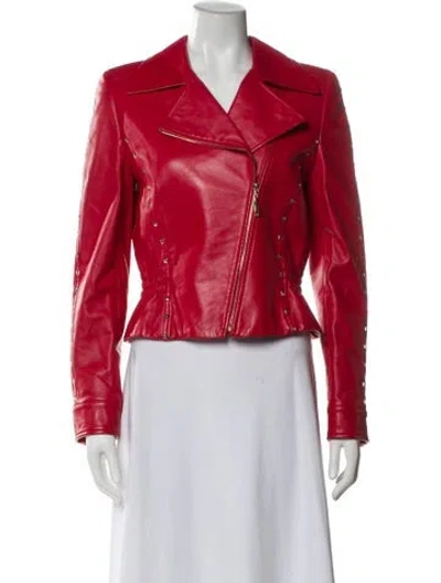 Pre-owned Escada Lambskin Biker Jacket In Red