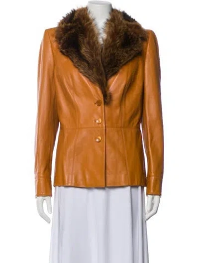 Pre-owned Escada Lambskin Colorblock Pattern Fur Jacket In Brown