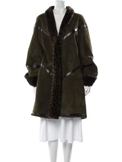 Pre-owned Escada Lambskin Faux Fur Coat In Green