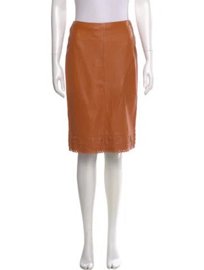Pre-owned Escada Lambskin Knee-length Skirt W/ Tags In Orange