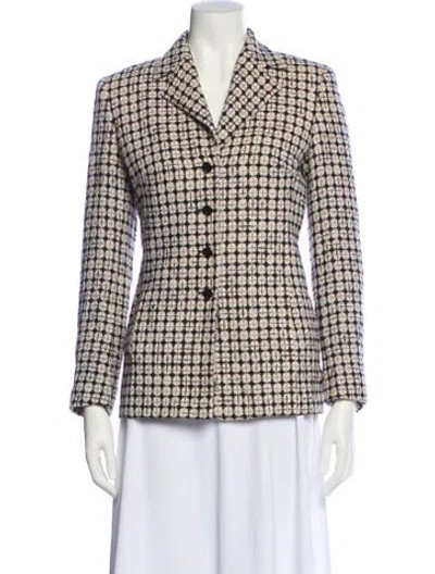 Pre-owned Escada Lambskin Plaid Print Blazer In Neutral
